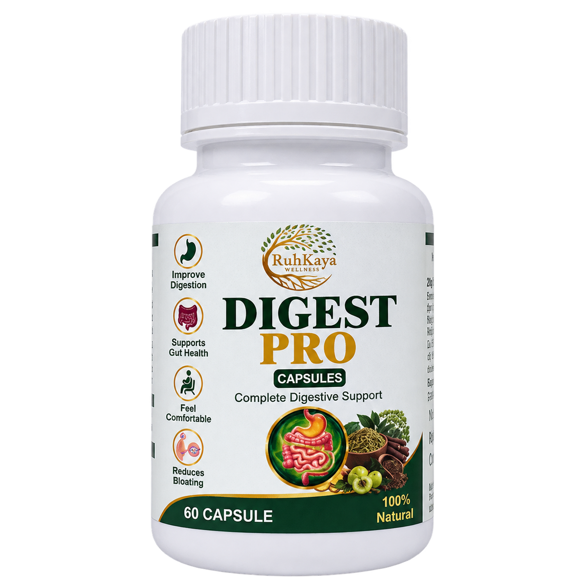 Ruhkaya Wellness Digest Pro Capsules bottle – 60 herbal capsules
